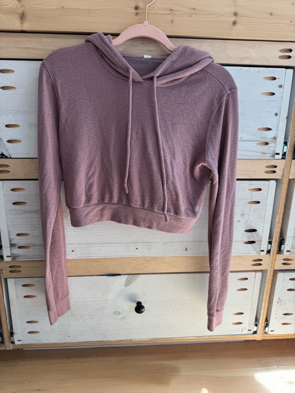 ALO Yoga Cropped Hooded Sweatshirt in Dusty Rose